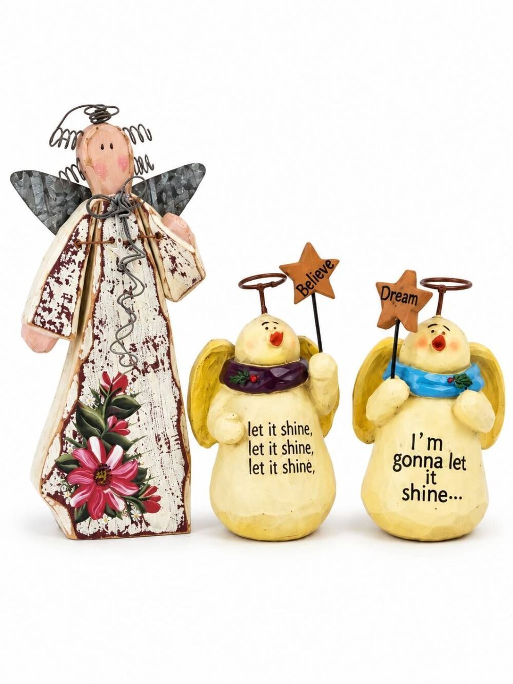 Lot 3 Primitive Angel Christmas Figurines Rustic Decor